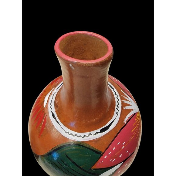 Handpainted Mexican Clay Water Jug With Floral Design & Gloss Finish - Picture 5 of 8
